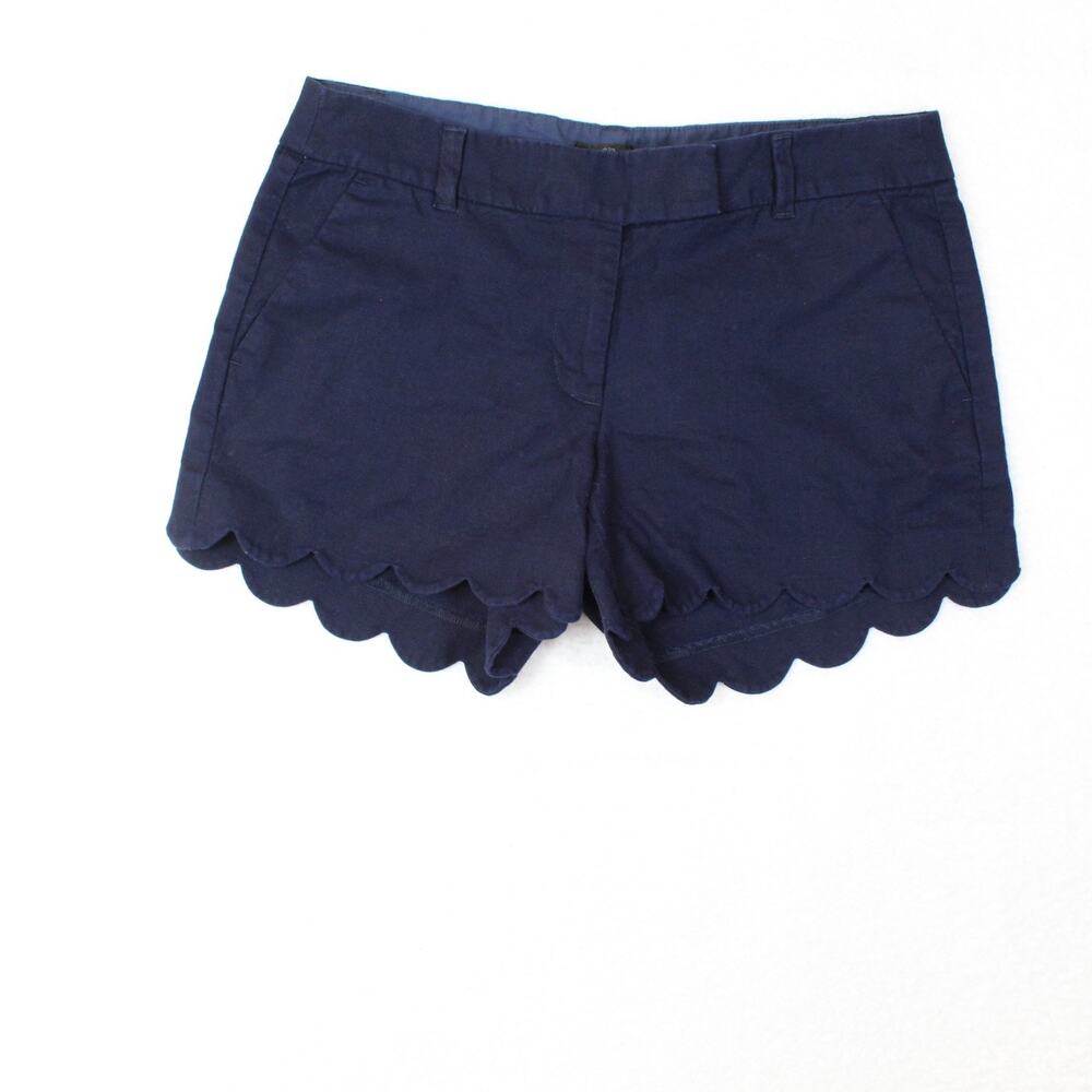 J Crew Shorts Womens 8 Linen Navy Blue Scallop Hem Summer Preppy Resort Wear